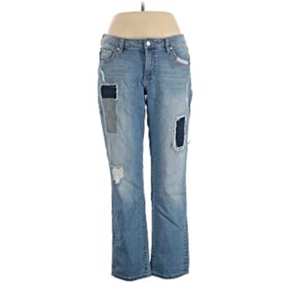 Jag Jeans Women Relaxed Boyfriend Patchwork Distressed Medium Wash Denim Size 6